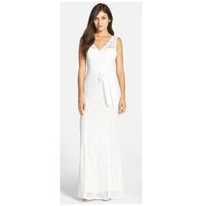 ADRIANNA PAPELL Sleeveless Lace Overlay Illusion Gown Size US/14